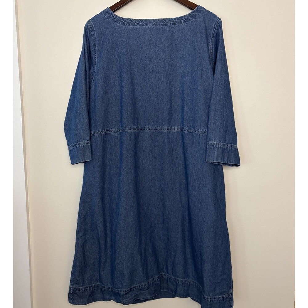 Vermont Country Store Women 100% Cotton Denim Dress XL Pockets Minimalist - Picture 2 of 7